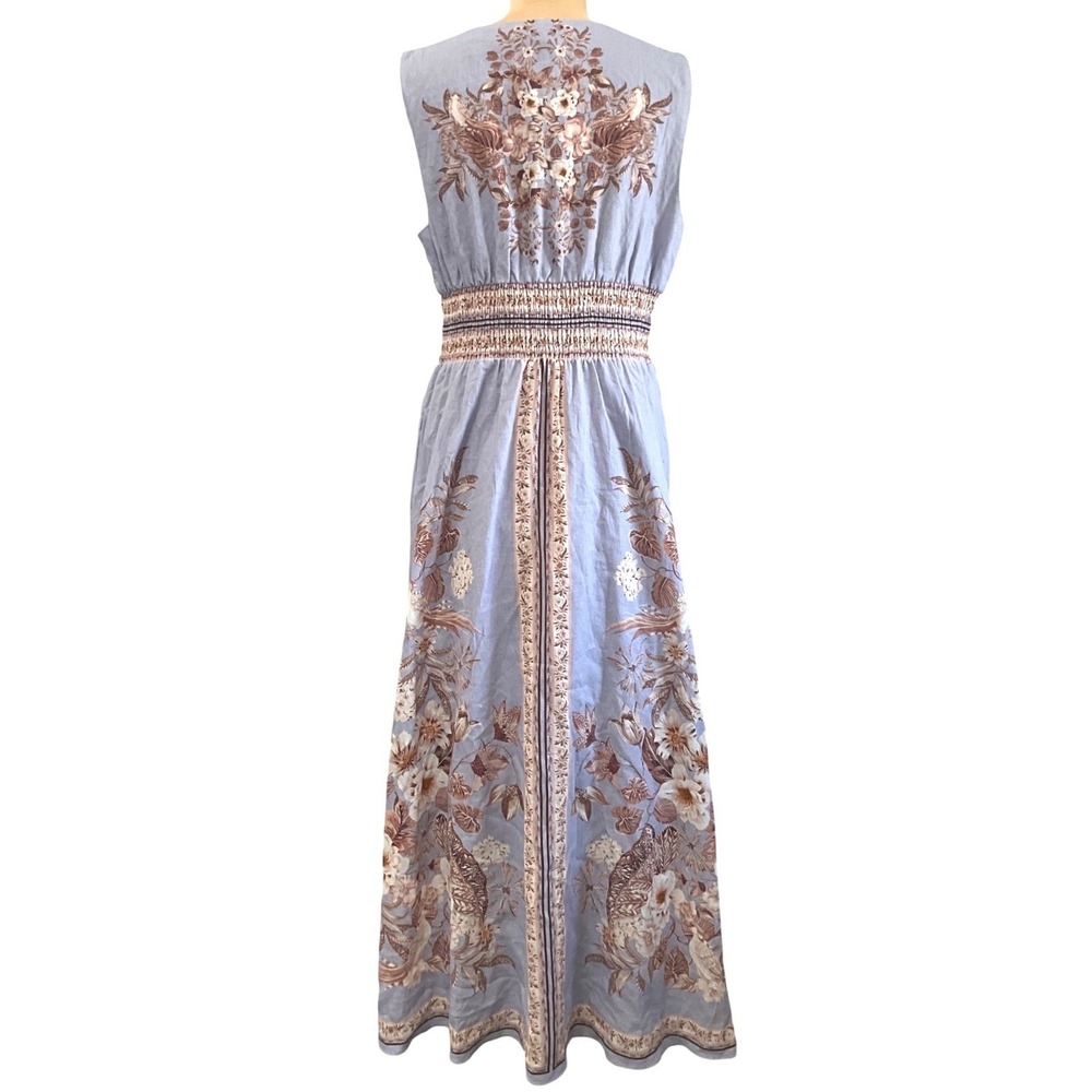Caroline Constas Grecian Floral Linen Blend Maxi Dress Blue Boho Pokets S NWT - Picture 9 of 15